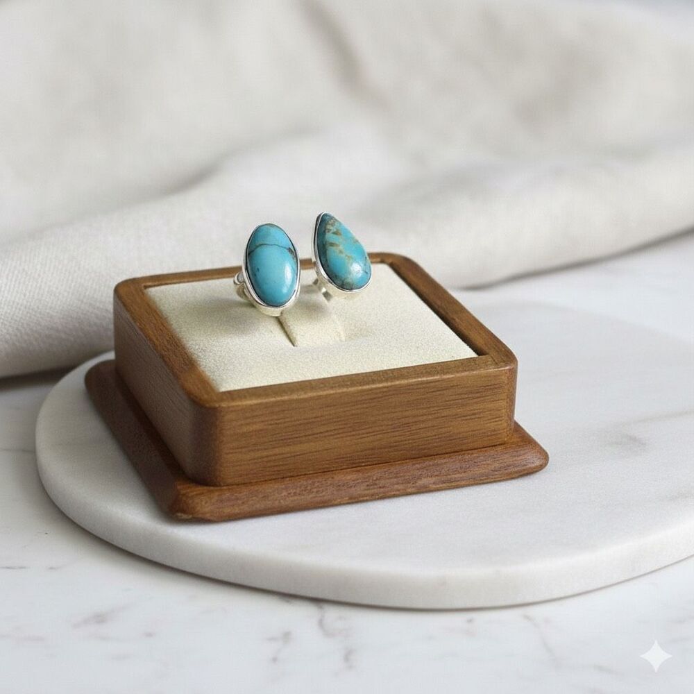 Kingman Turquoise Oval Pear Adjustable Bypass Ring Artisan Sterling Silver